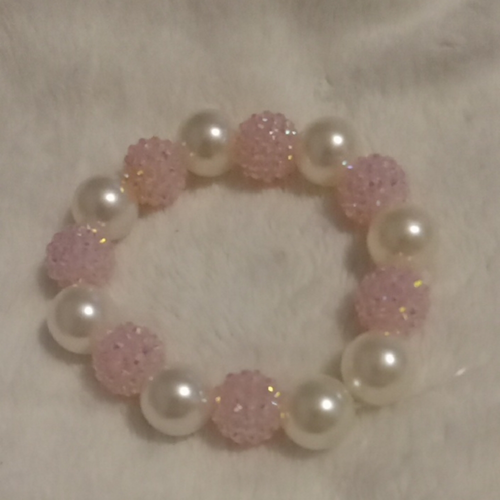 Pink and White Beaded Bracelet